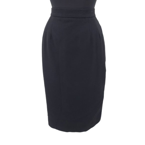 Vintage Dresses & Skirts - VTG 70s Panther Solid Black Wool Straight Cut Pencil Skirt Size M Short Lined